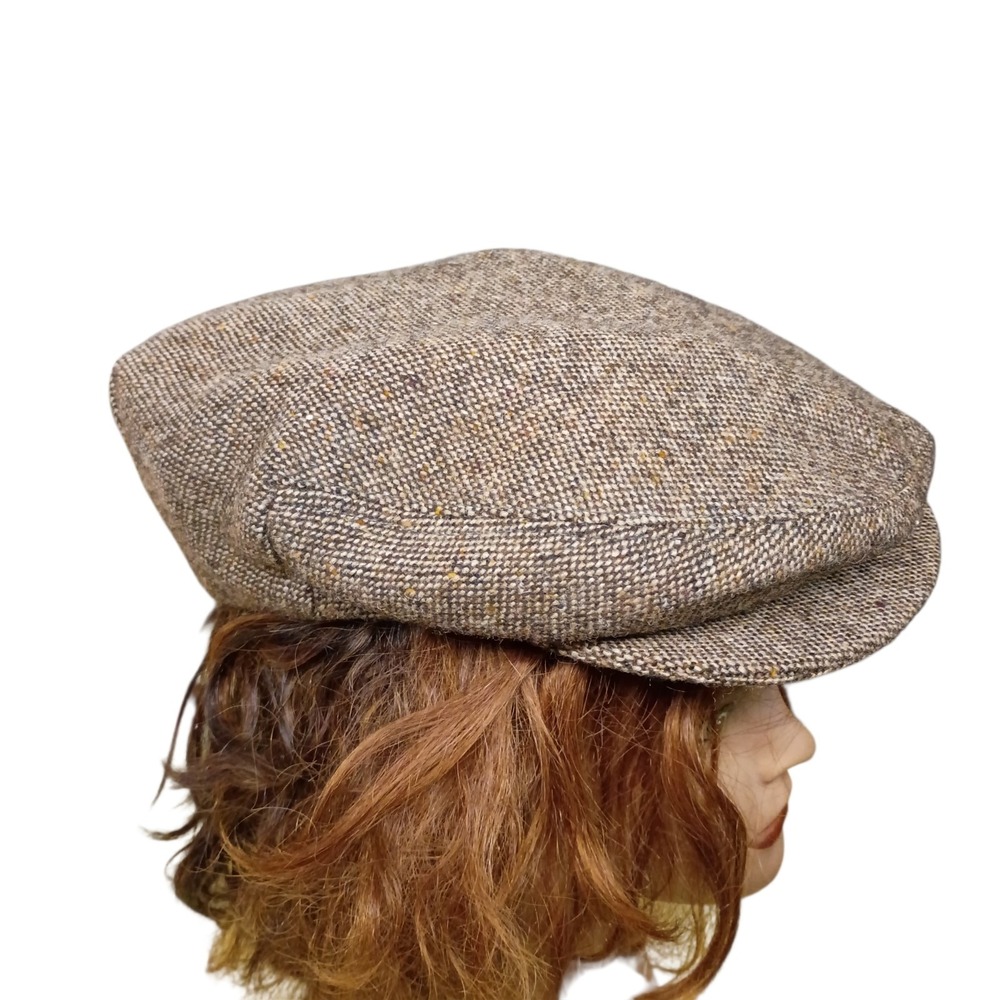 Vintage Glen Eske Ireland Genuine Wool Donegal Tweed‎ Woven Newsboy Hat Large 7